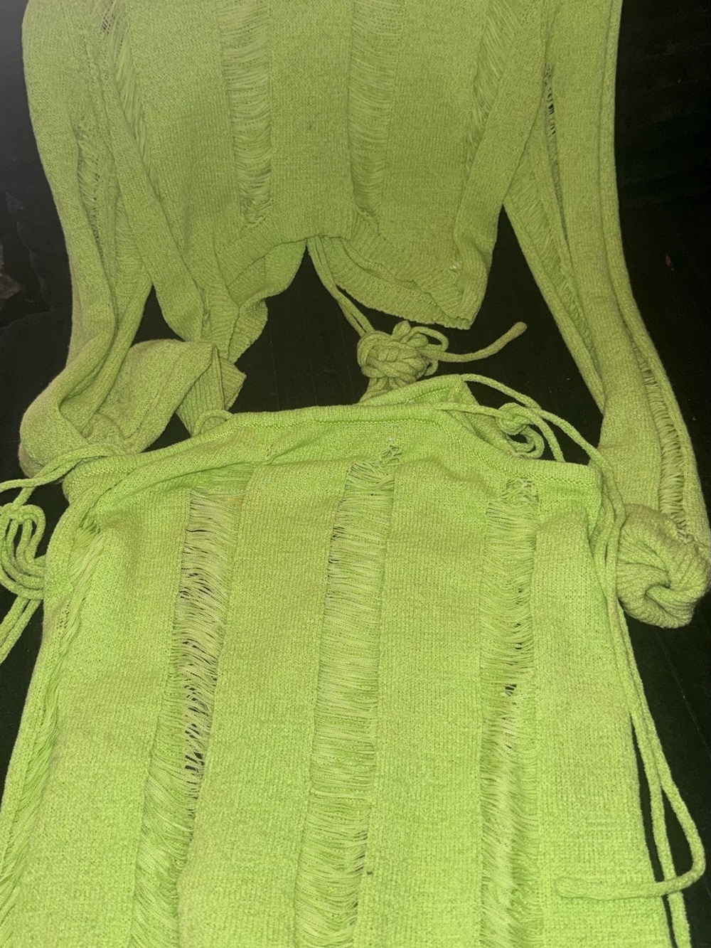 Fashion Nova Lime Green Distressed Off-Shoulder Knit Sweater